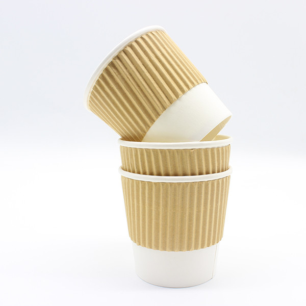 جمع آوری عایق فنجان های کاغذی Kraft Ripple و عایق برای نوشیدنی های گرم و سرد 1
